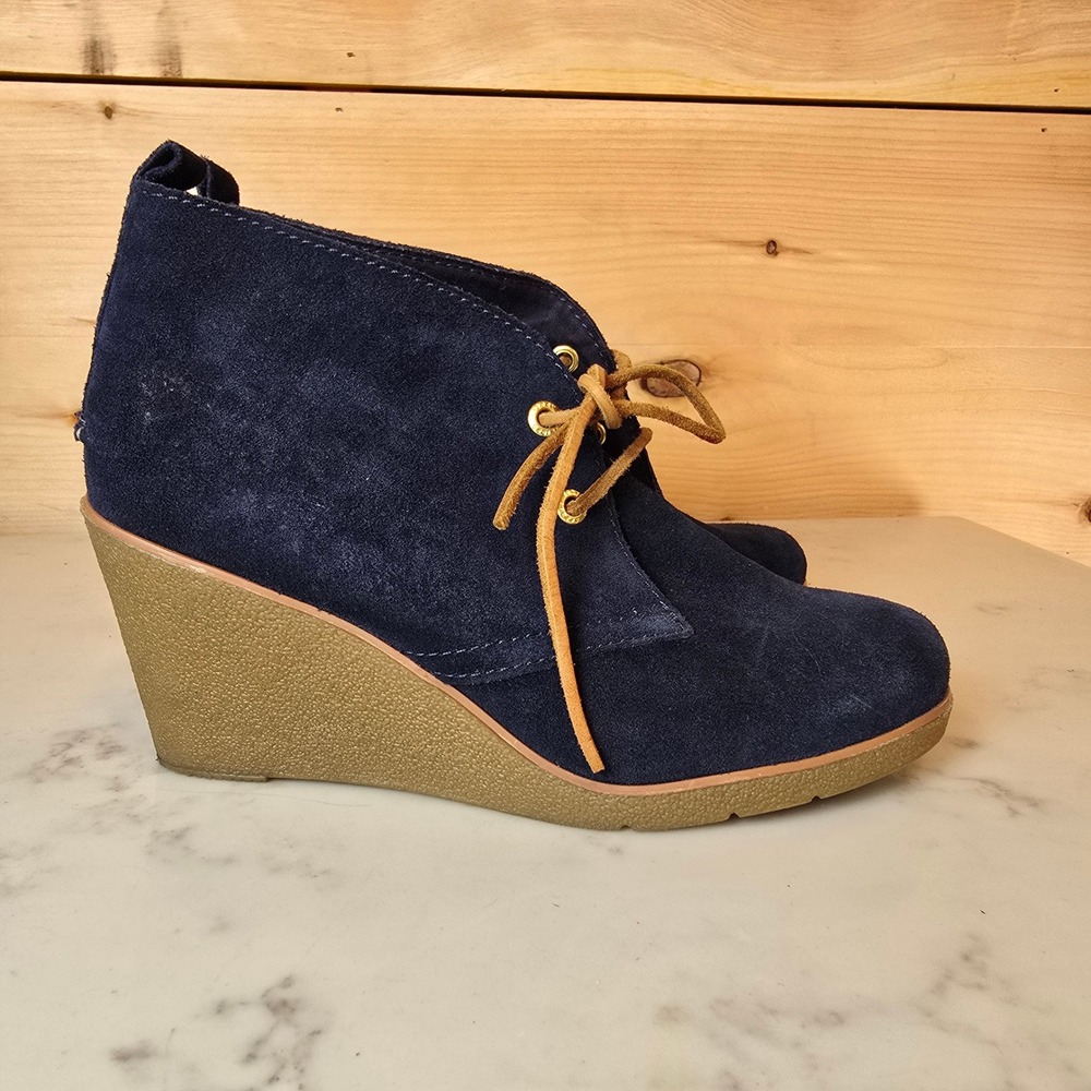 Sperry Wedges Womens 8.5 Blue Suede Leather Top Sider Heels